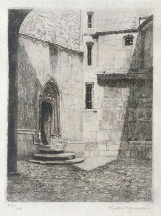 Gravure, "Cour de la Ste Chapelle Chambéry" d'André Jacques