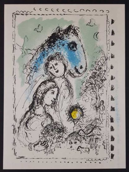 La lithographie "Le cheval bleu au couple" de Marc Chagall