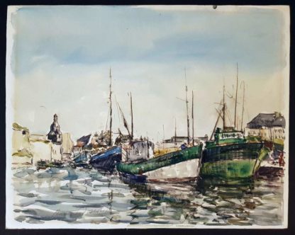 René Le Forestier, aquarelle, Bateaux de pêche au port