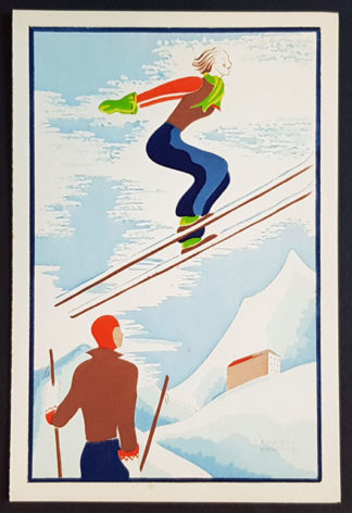 Edouard Halouze, gravure au pochoir "Saut à skis"