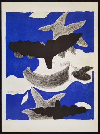 Lithographie Oiseaux sur fond bleu de Georges Braque