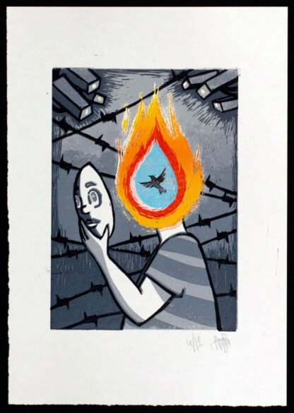La linogravure "La contrainte sociale" d'Anne-Sophie Llobel