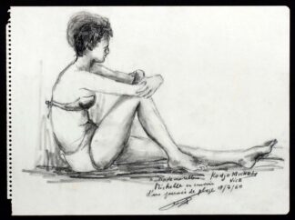 Dessin femme assise sur une plage 1960 de Michel Kodjo