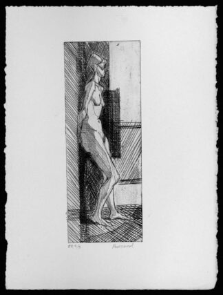 Gravure par Gérard Boisard d'une femme nue adossée