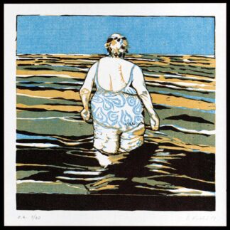 Linogravure, nageuse, de Barbara Keidel