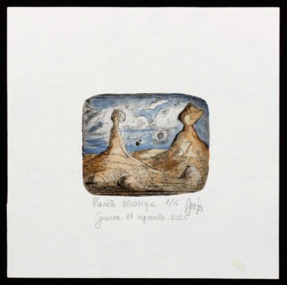 La gravure "Planète désertique" d'Anne-Sophie Llobel