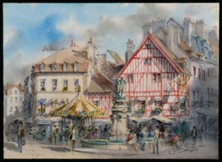 Aquarelle, Place François-Rude, Dijon, de Jean-Marie Simon