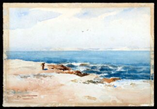 Aquarelle, un homme sur une plage de Joseph Guitton