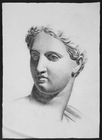 Dessin de sculpture greco-romaine d'un visage de femme par Pierre-Félix Jabin