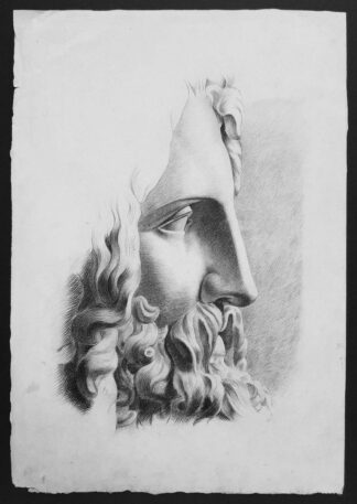 Dessin de sculpture greco-romaine d'un visage d'homme par Pierre-Félix Jabin