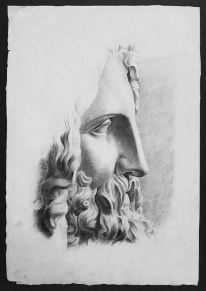 Dessin de sculpture greco-romaine d'un visage d'homme par Pierre-Félix Jabin