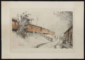 Lithographie, train militaire à Saint-Mard-sur-Auve 1915, de Pierre Sevaistre