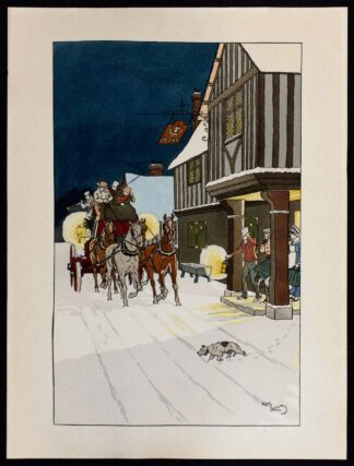 Harry Eliott, gravure au pochoir "l'arrivée de la calèche"