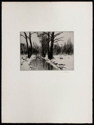 Une gravure, paysage hivernal, d'herbert Kuron