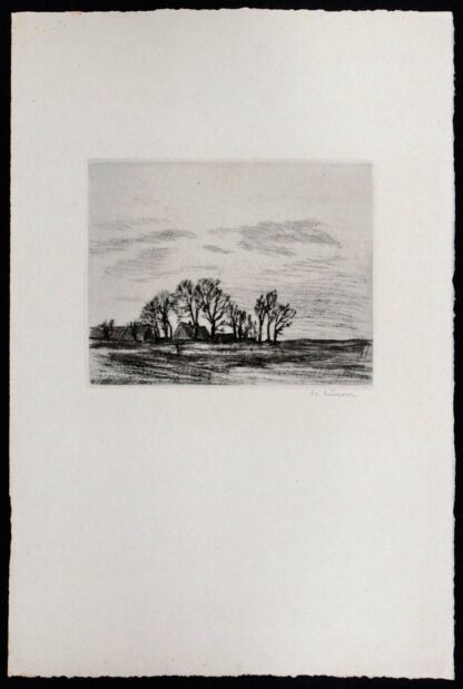 Une gravure, paysage campagnard, d'herbert Kuron