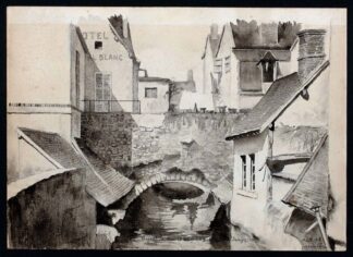 Aquarelle, le Vieux Pont Saugis à Nogent le Roi, août 1918.