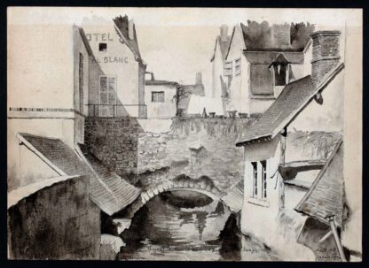 Aquarelle, le Vieux Pont Saugis à Nogent le Roi, août 1918.