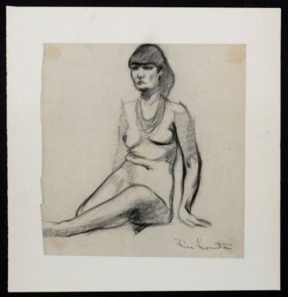 Dessin femme nue assise sur le sol de René Lecomte